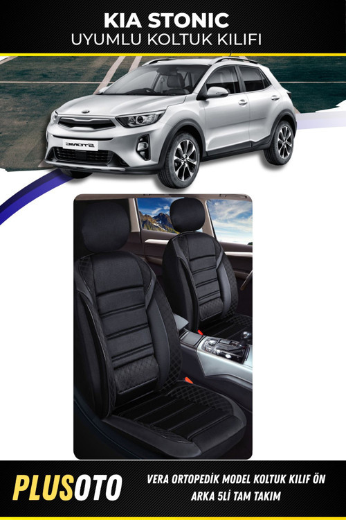Kia Stonicuyumlu Vera Serisi Siyah Oto Koltuk Kılıfı 5Li Takım Set M-499