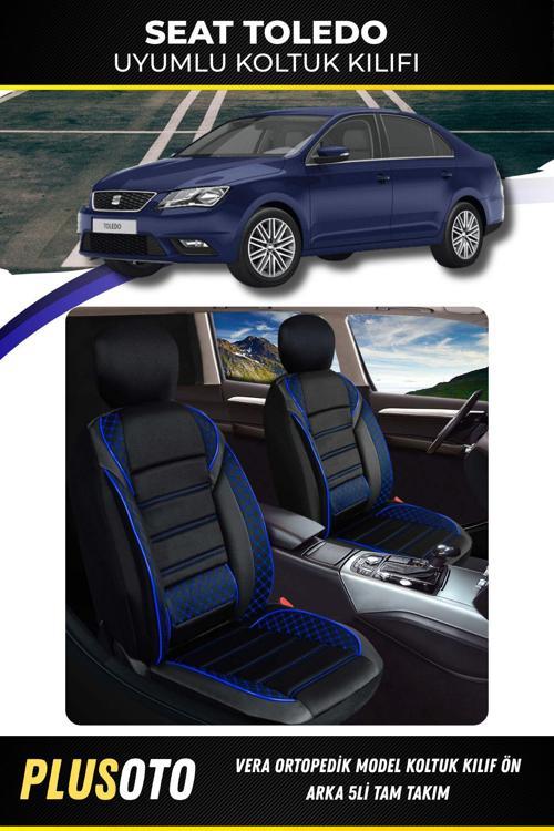 Seat Toledo Uyumlu Vera Serisi Siyah Mavi Oto Koltuk Kılıfı 5Li Takım Set M-882