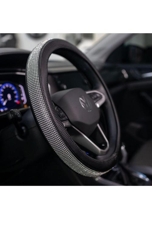 Renault Clio Uyumlu Plus Diamond Serisi Siyah Taşlı Geçmeli Direksiyon Kılıfı