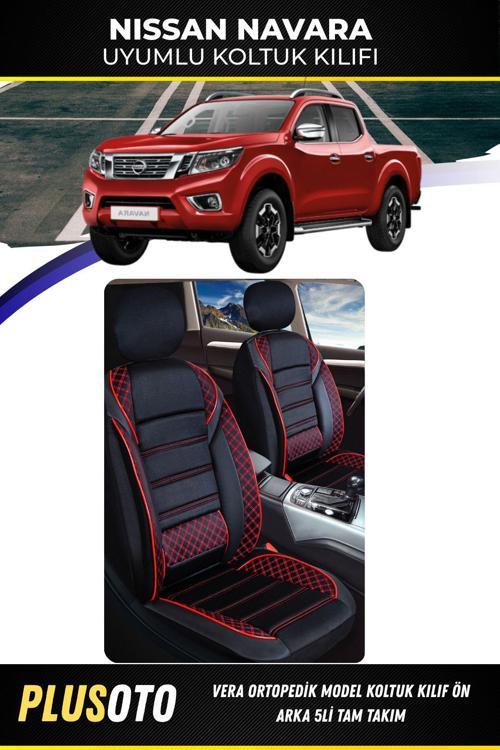 Nissan Navara Uyumlu Vera Serisi Siyah Kırmızı Oto Koltuk Kılıfı 5Li Takım Set M-551