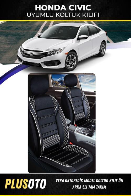 Honda Civic Uyumlu Vera Serisi Siyah Beyaz Oto Koltuk Kılıfı 5Li Takım Set M-340