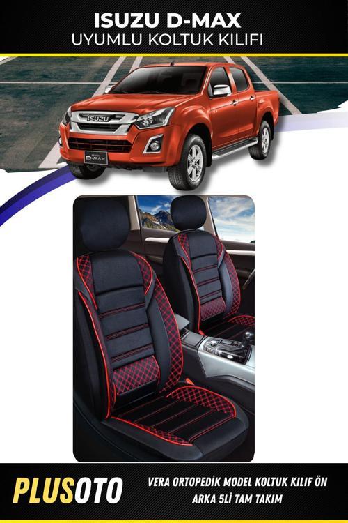 Isuzu D-Max Uyumlu Vera Serisi Siyah Kırmızı Oto Koltuk Kılıfı 5Li Takım Set M-443