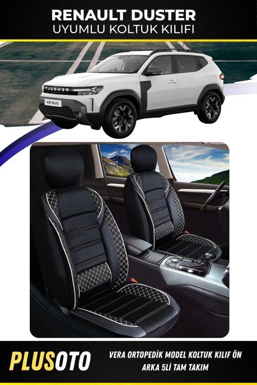 Renault Duster Uyumlu Vera Serisi Siyah Beyaz Oto Koltuk Kılıfı 5Li Takım Set M-772