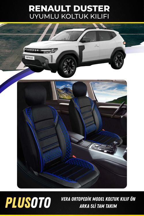 Renault Duster Uyumlu Vera Serisi Siyah Mavi Oto Koltuk Kılıfı 5Li Takım Set M-774