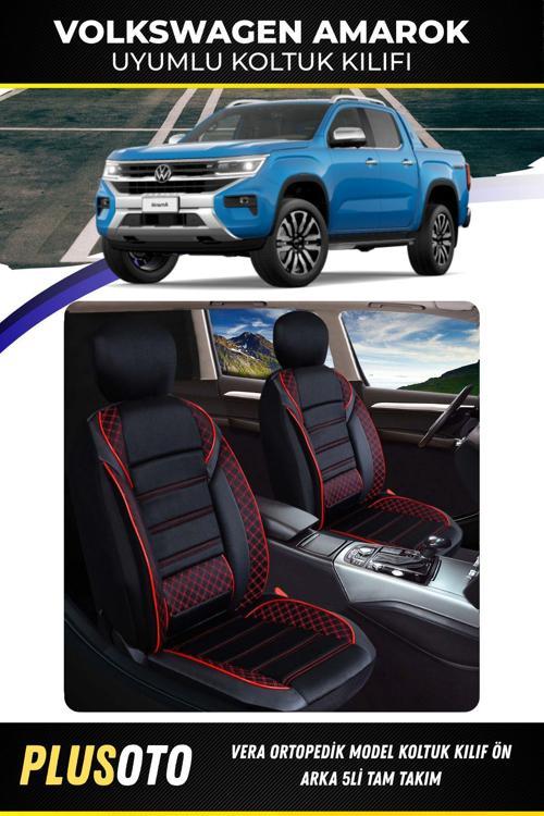 Volkswagen Amarok Uyumlu Vera Serisi Siyah Kırmızı Oto Koltuk Kılıfı 5Li Takım Set M-1043
