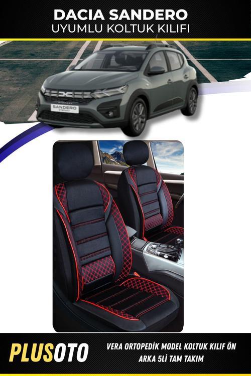 Dacia Sandero Uyumlu Vera Serisi Siyah Kırmızı Oto Koltuk Kılıfı 5Li Takım Set M-131
