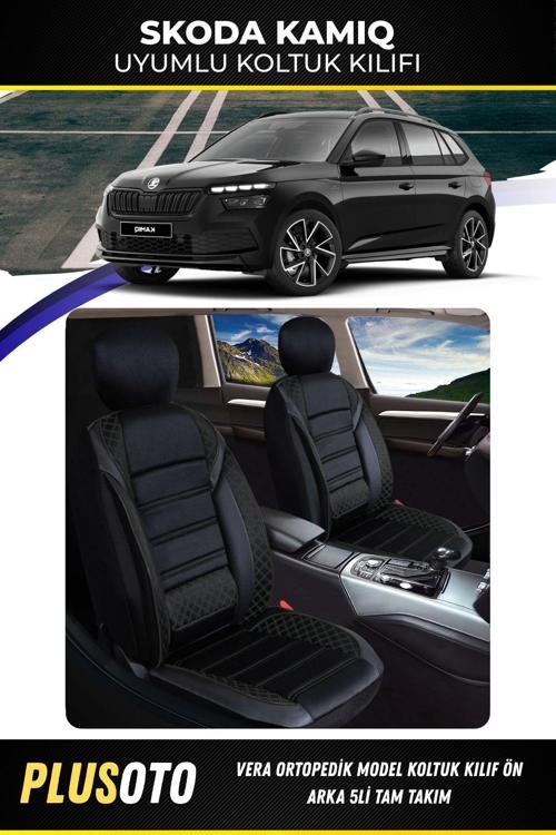 Skoda Kamiq Uyumlu Vera Serisi Siyah Oto Koltuk Kılıfı 5Li Takım Set M-901