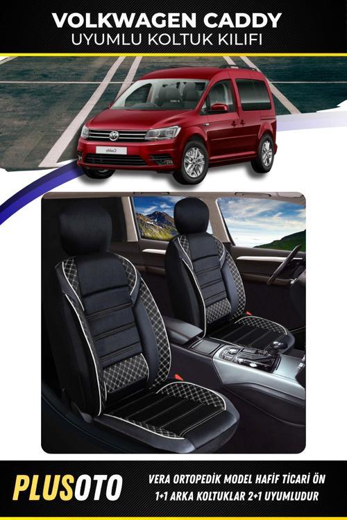 Volkswagen Caddy Uyumlu Vera Serisi Siyah Beyaz Oto Koltuk Kılıfı 5Li Takım Set M-1060