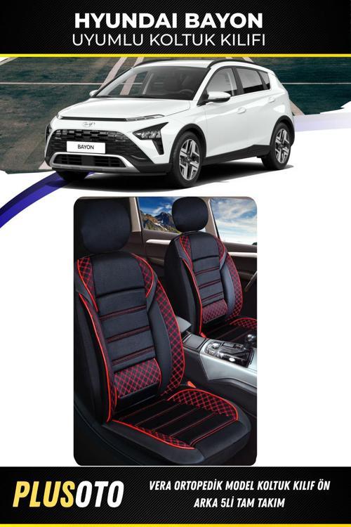 Hyundai Bayon Uyumlu Vera Serisi Siyah Kırmızı Oto Koltuk Kılıfı 5Li Takım Set M-359