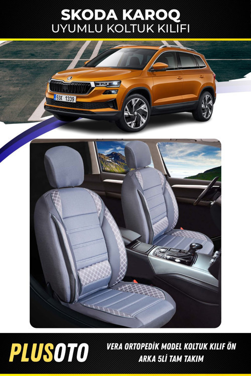 Skoda Karoquyumlu Vera Serisi Füme Oto Koltuk Kılıfı 5Li Takım Set M-903