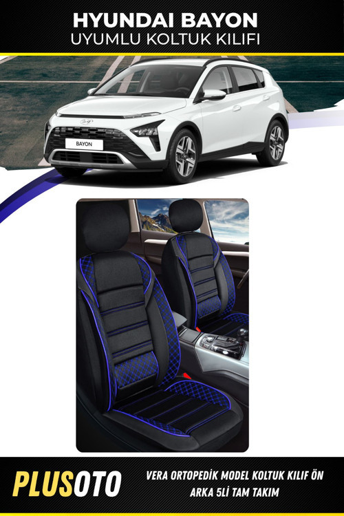 Hyundai Bayonuyumlu Vera Serisi Siyah Mavi Oto Koltuk Kılıfı 5Li Takım Set M-360