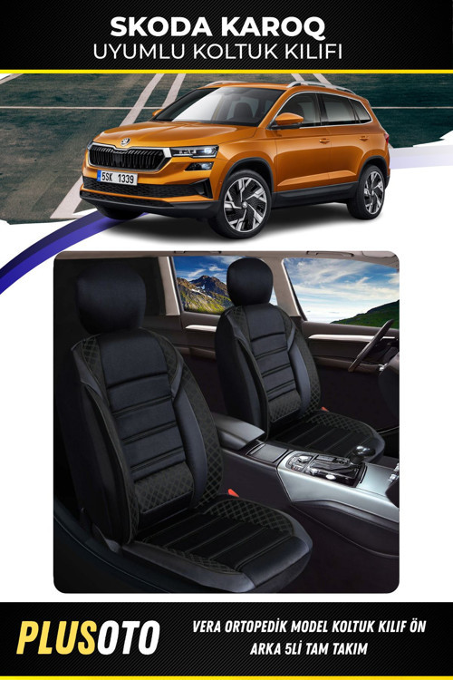 Skoda Karoquyumlu Vera Serisi Siyah Oto Koltuk Kılıfı 5Li Takım Set M-907
