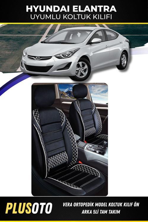 Hyundai Elantra Uyumlu Vera Serisi Siyah Beyaz Oto Koltuk Kılıfı 5Li Takım Set M-364
