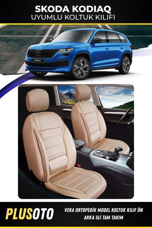Skoda Kodiaq Uyumlu Vera Serisi Bej Oto Koltuk Kılıfı 5Li Takım Set M-908