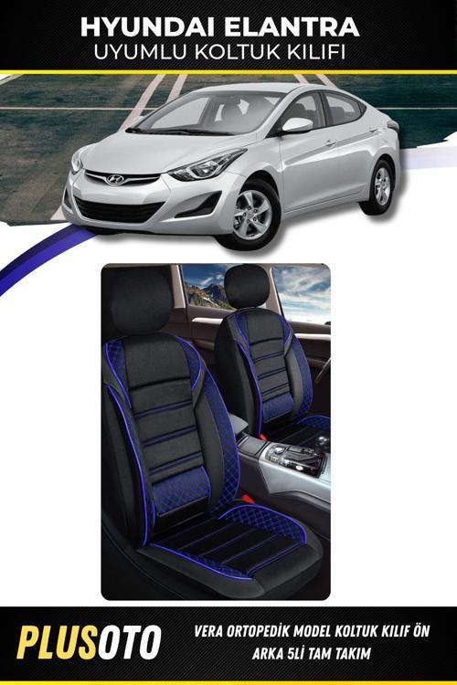 Hyundai Elantra Uyumlu Vera Serisi Siyah Mavi Oto Koltuk Kılıfı 5Li Takım Set M-366