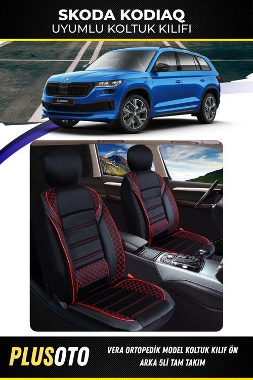 Skoda Kodiaq Uyumlu Vera Serisi Siyah Kırmızı Oto Koltuk Kılıfı 5Li Takım Set M-911