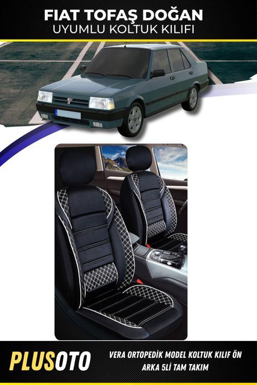 Fiat / Tofaş Doğan Uyumlu Vera Serisi Siyah Beyaz Oto Koltuk Kılıfı 5Li Takım Set M-136