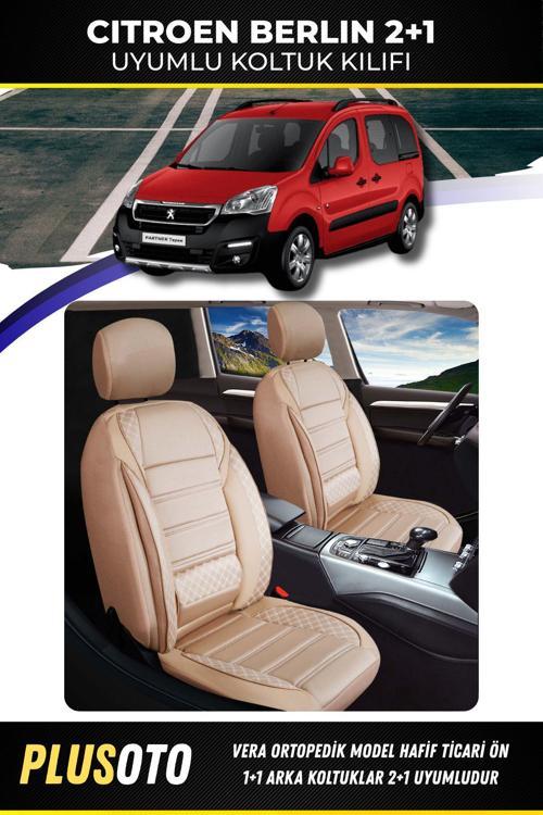 Citroen Berlingo (2+1) Ticari Uyumlu Vera Serisi Bej Oto Koltuk Kılıfı 5Li Takım Set T-7