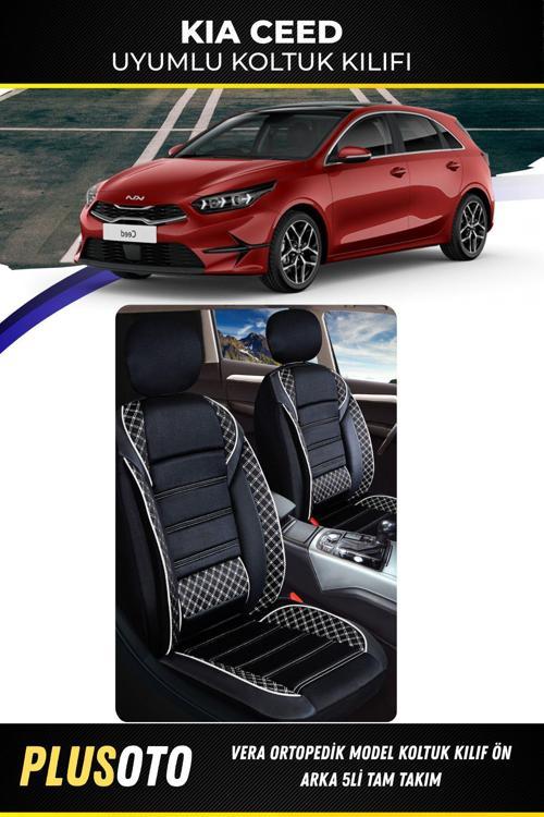 Kia Ceed Uyumlu Vera Serisi Siyah Beyaz Oto Koltuk Kılıfı 5Li Takım Set M-460