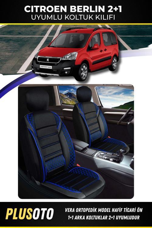 Citroen Berlingo (2+1) Ticari Uyumlu Vera Serisi Siyah Mavi Oto Koltuk Kılıfı 5Li Takım Set T-11