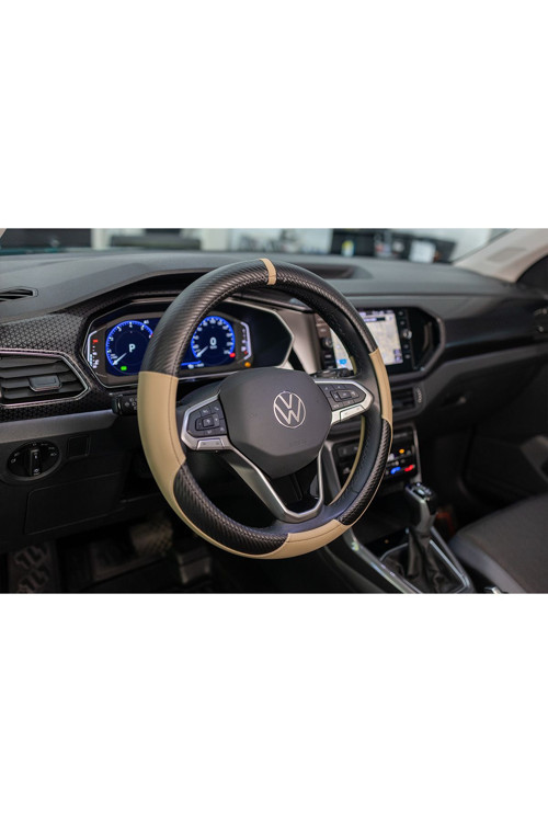 Toyota Auris Uyumlu Karbon Direksiyon Kılıfı (Siyah Bej)