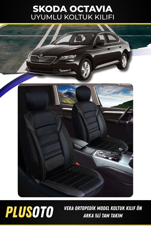 Skoda Octaviauyumlu Vera Serisi Siyah Oto Koltuk Kılıfı 5Li Takım Set M-919