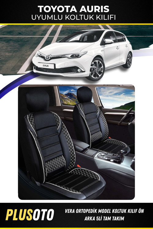 Toyota Auris Uyumlu Vera Serisi Siyah Beyaz Oto Koltuk Kılıfı 5Li Takım Set M-988
