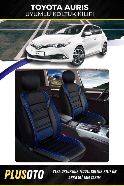 Toyota Auris Uyumlu Vera Serisi Siyah Mavi Oto Koltuk Kılıfı 5Li Takım Set M-990