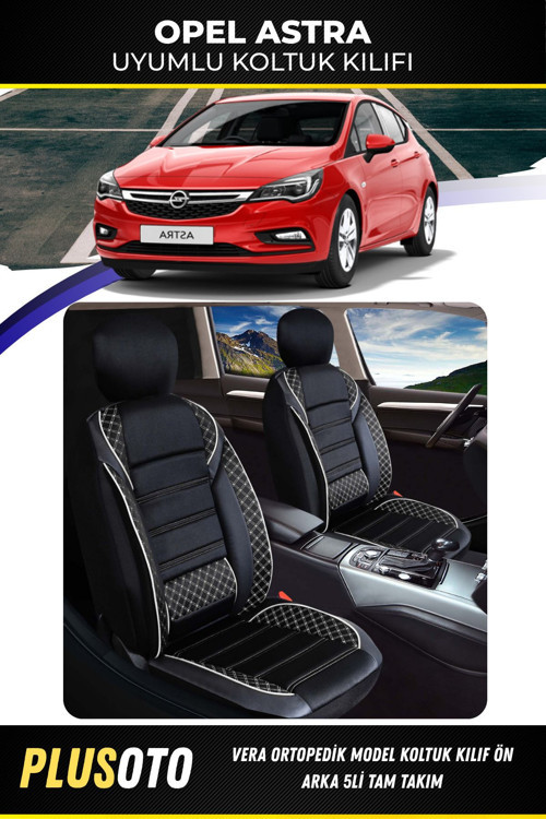 Opel Astrauyumlu Vera Serisi Siyah Beyaz Oto Koltuk Kılıfı 5Li Takım Set M-586