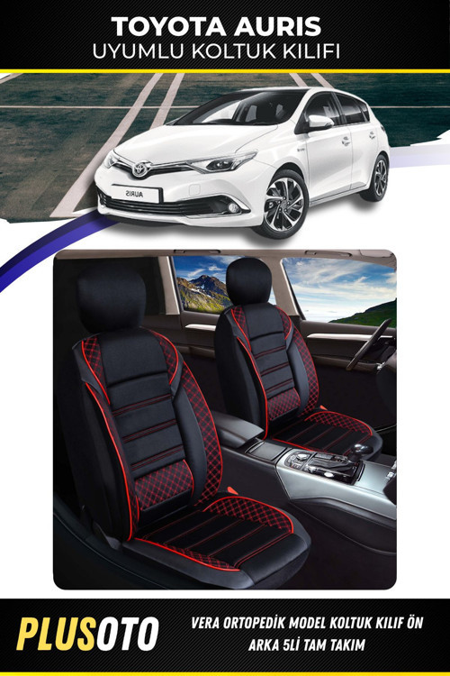 Toyota Aurisuyumlu Vera Serisi Siyah Kırmızı Oto Koltuk Kılıfı 5Li Takım Set M-989