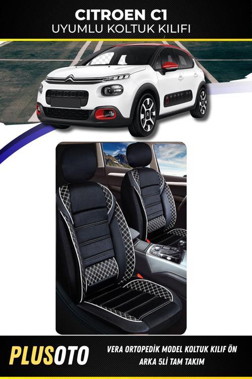 Citroen C1 Uyumlu Vera Serisi Siyah Beyaz Oto Koltuk Kılıfı 5Li Takım Set M-40