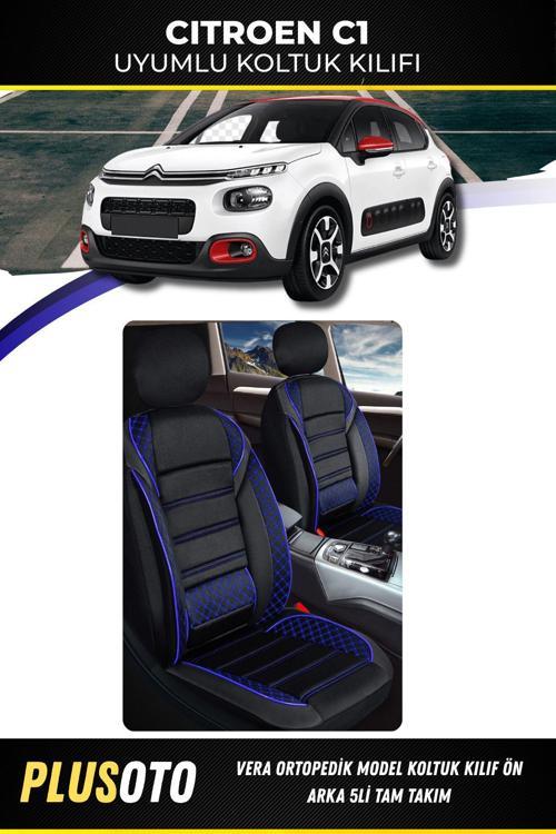 Citroen C1 Uyumlu Vera Serisi Siyah Mavi Oto Koltuk Kılıfı 5Li Takım Set M-42