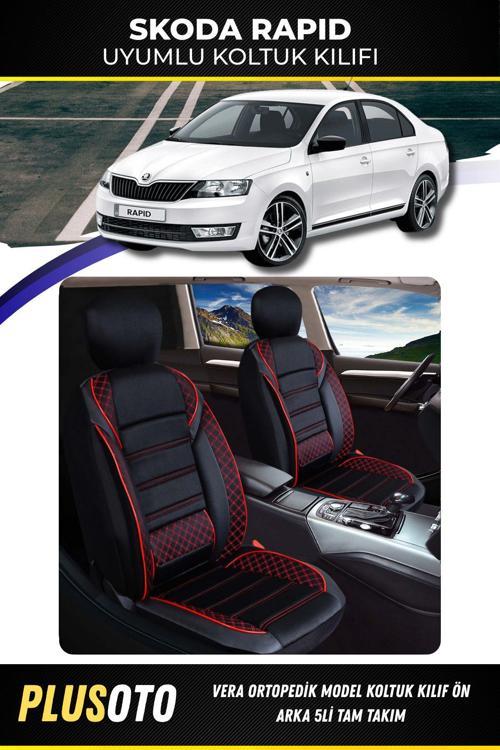 Skoda Rapid Uyumlu Vera Serisi Siyah Kırmızı Oto Koltuk Kılıfı 5Li Takım Set M-923