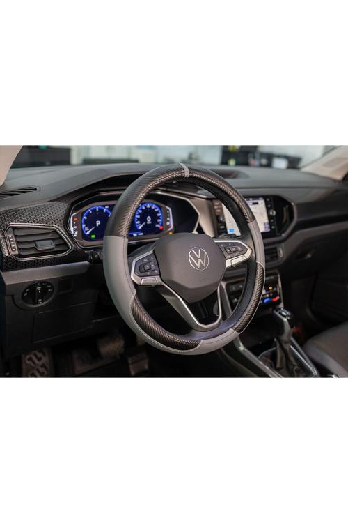 Plus Karbon Serisi Siyah Gri Geçmeli Direksiyon Kılıfı (Siyah Füme)