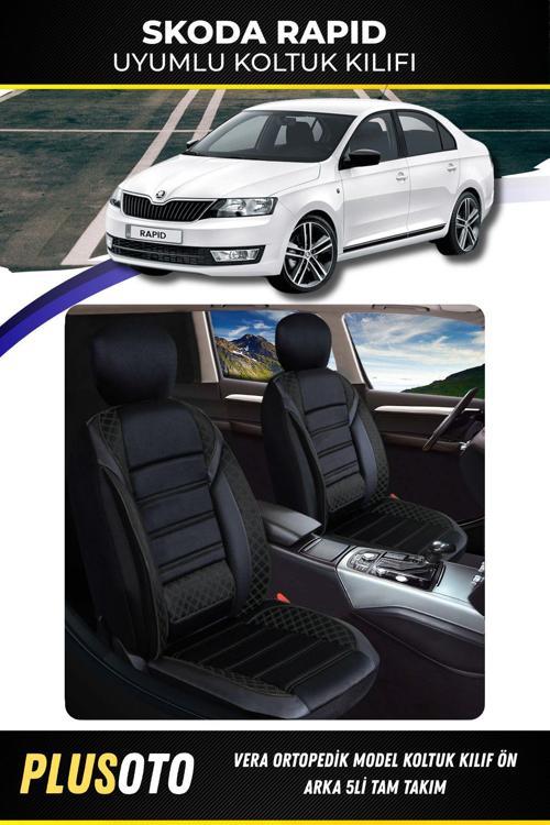 Skoda Rapid Uyumlu Vera Serisi Siyah Oto Koltuk Kılıfı 5Li Takım Set M-925