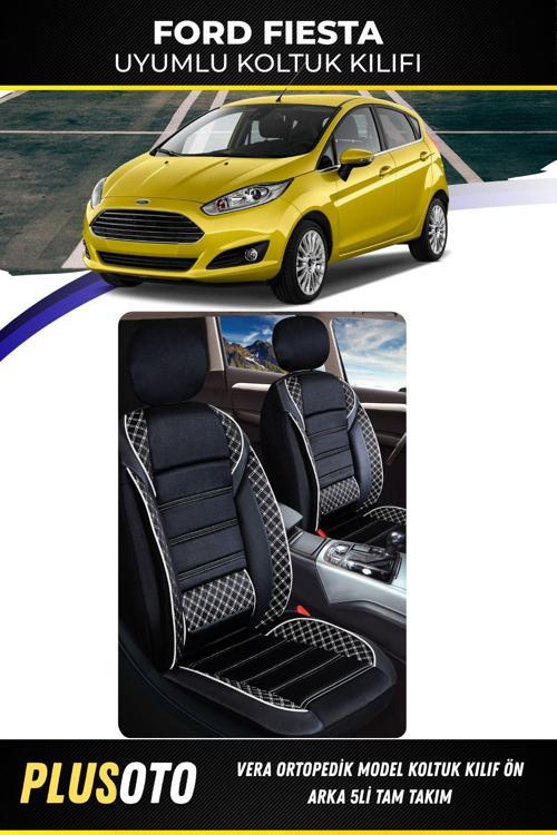 Ford Fiesta Uyumlu Vera Serisi Siyah Beyaz Oto Koltuk Kılıfı 5Li Takım Set M-268