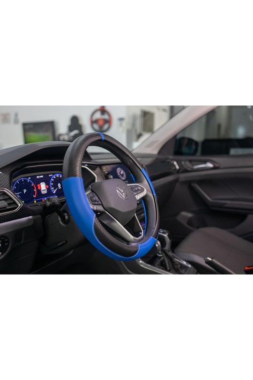 Plus Karbon Serisi Siyah Mavi Geçmeli Direksiyon Kılıfı (Siyah Mavi)