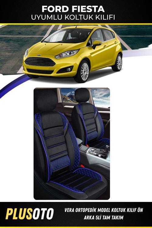 Ford Fiesta Uyumlu Vera Serisi Siyah Mavi Oto Koltuk Kılıfı 5Li Takım Set M-270