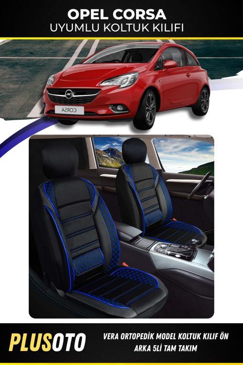 Opel Corsa Uyumlu Vera Serisi Siyah Mavi Oto Koltuk Kılıfı 5Li Takım Set M-594