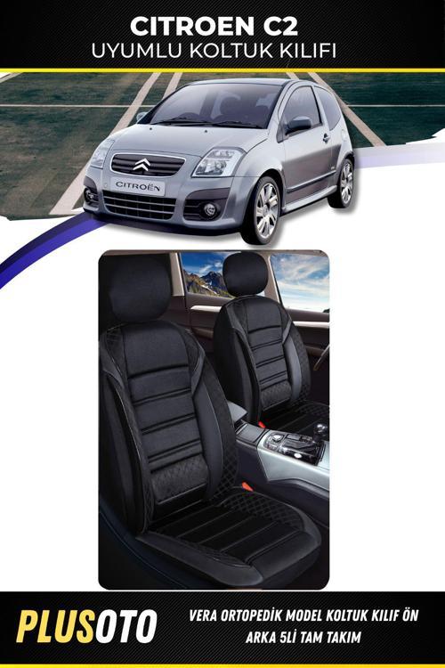 Citroen C2 Uyumlu Vera Serisi Siyah Oto Koltuk Kılıfı 5Li Takım Set M-49
