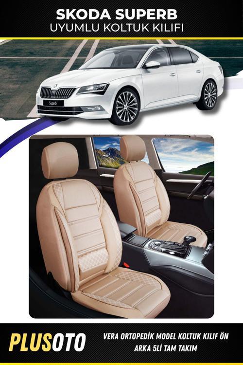 Skoda Superb Uyumlu Vera Serisi Bej Oto Koltuk Kılıfı 5Li Takım Set M-932