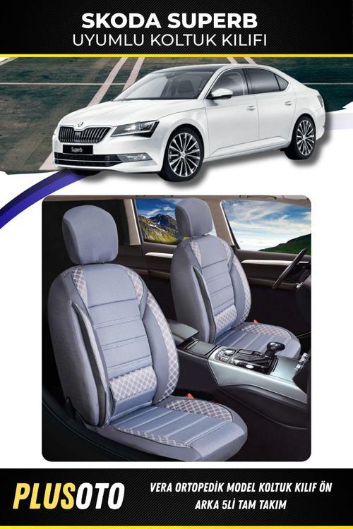 Skoda Superb Uyumlu Vera Serisi Füme Oto Koltuk Kılıfı 5Li Takım Set M-933