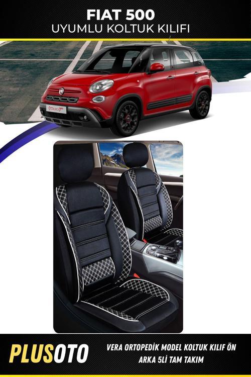Fiat 500 Ailesi Uyumlu Vera Serisi Siyah Beyaz Oto Koltuk Kılıfı 5Li Takım Set M-172