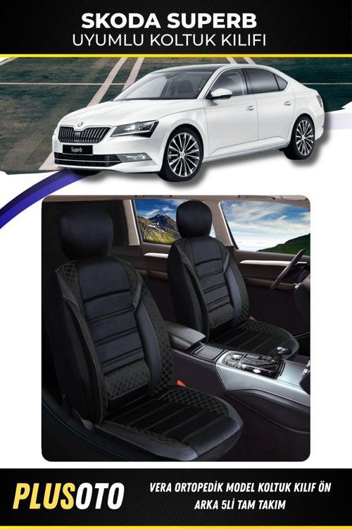 Skoda Superb Uyumlu Vera Serisi Siyah Oto Koltuk Kılıfı 5Li Takım Set M-937