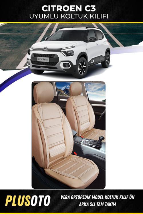 Citroen C3 Uyumlu Vera Serisi Bej Oto Koltuk Kılıfı 5Li Takım Set M-50