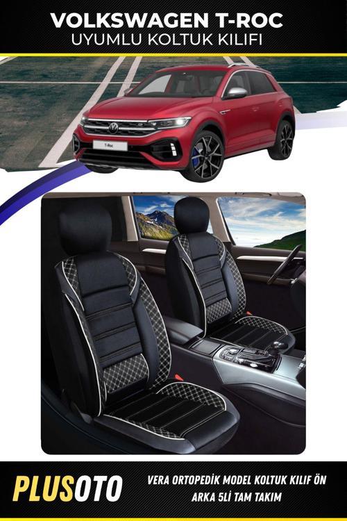 Volkswagen T-Roc Uyumlu Vera Serisi Siyah Beyaz Oto Koltuk Kılıfı 5Li Takım Set M-1096