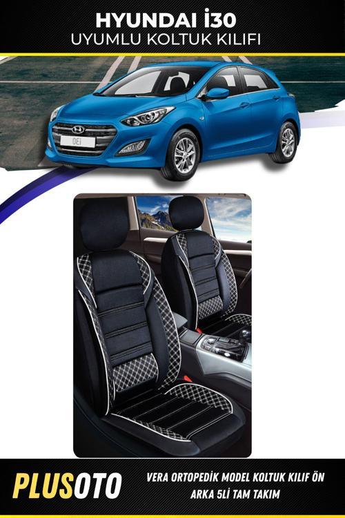 Hyundai İ30 Uyumlu Vera Serisi Siyah Beyaz Oto Koltuk Kılıfı 5Li Takım Set M-388