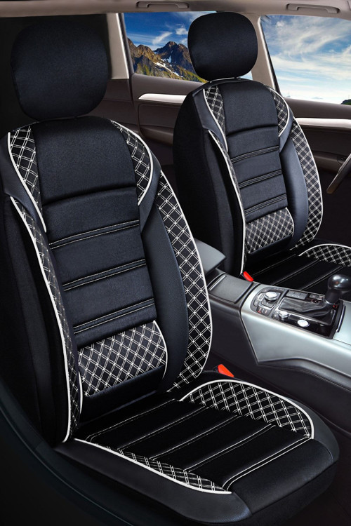 Renault Megane 4 Sedan Uyumlu Vera Serisi Siyah Beyaz Oto Koltuk Kılıfı 5'Li Takım Set