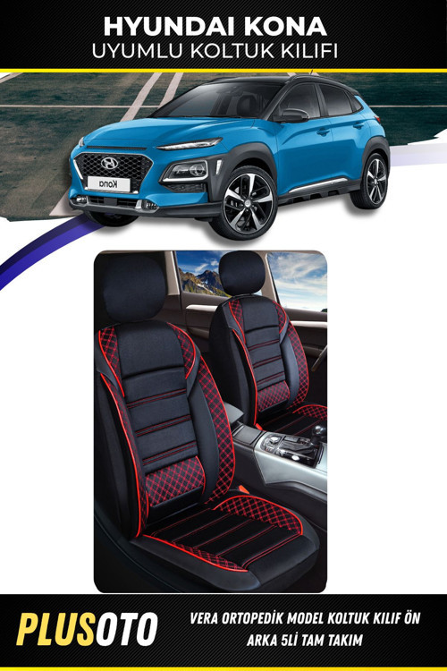 Hyundai Konauyumlu Vera Serisi Siyah Kırmızı Oto Koltuk Kılıfı 5Li Takım Set M-425