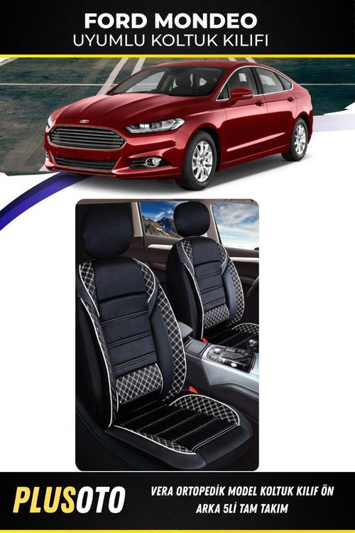Ford Mondeo Uyumlu Vera Serisi Siyah Beyaz Oto Koltuk Kılıfı 5Li Takım Set M-292